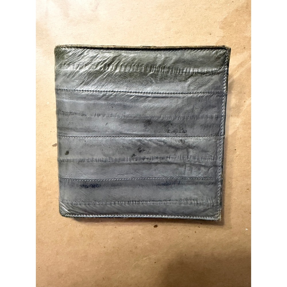 Lee Sands Genuine Eelskin Bifold Wallet Blue Grey Exotic Leather Hawaii Vintage